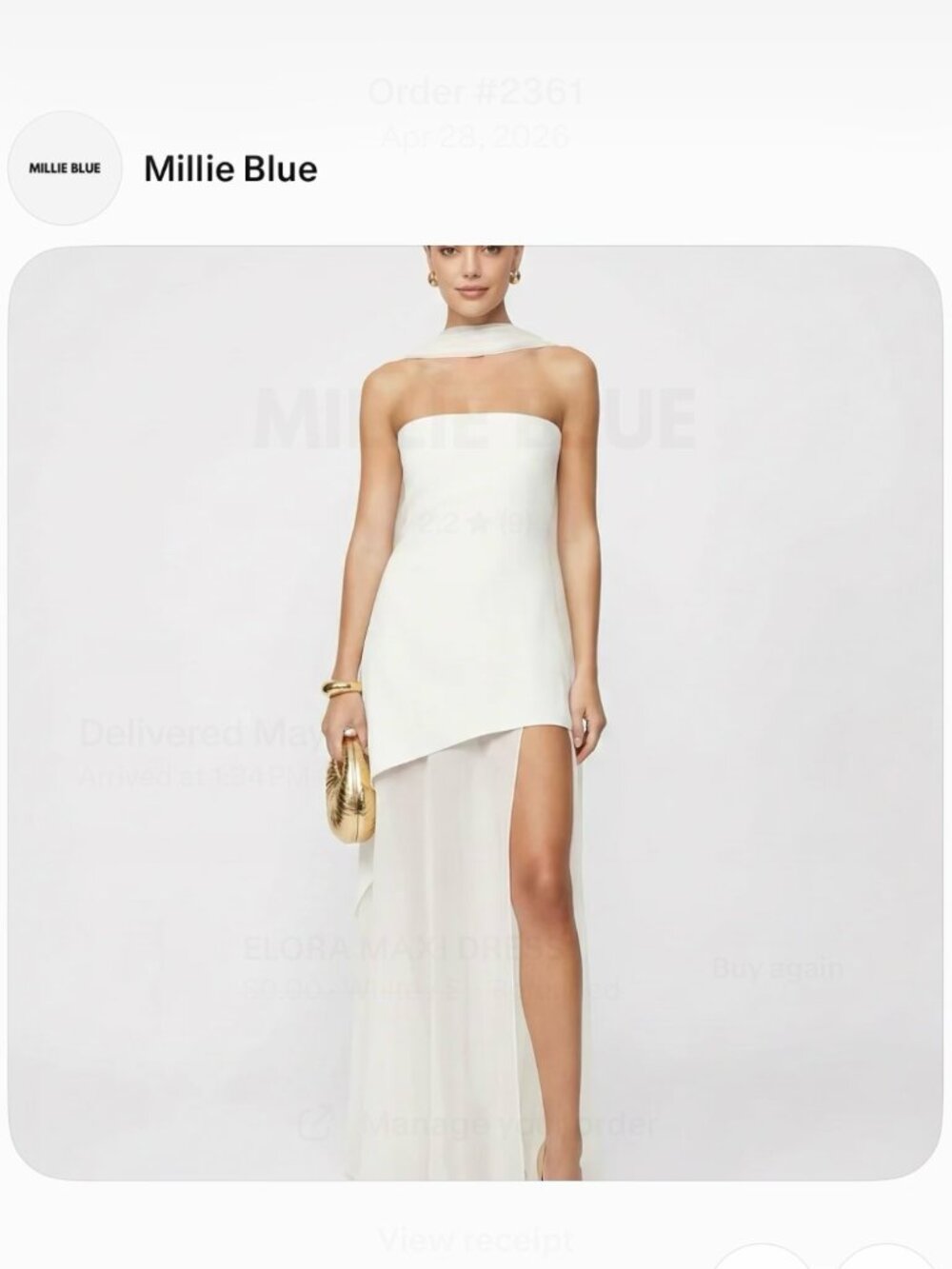 Millie Blue Elora Maxi Dress + Scarf, White, Size Small, New / Never Worn